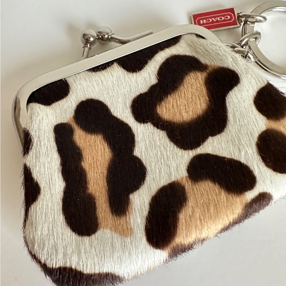 🔴Coach RARE Vintage Ocelot Leopard Calf Hair Fur Kisslock Frame Coin Purse Key - Picture 7 of 14